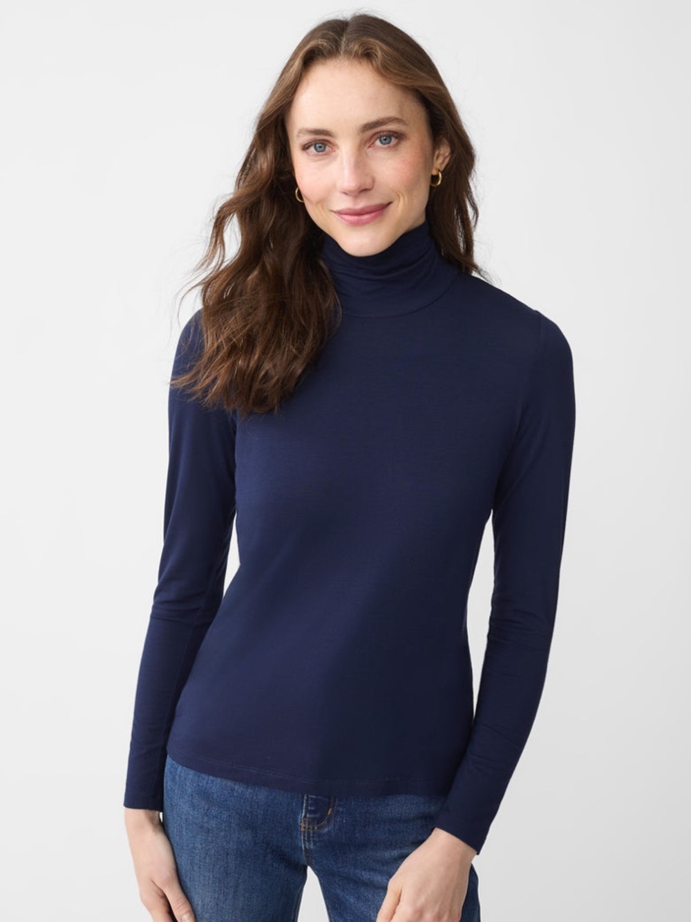 J. McLaughlin Sz M Nadia Turtleneck Sweater Shirt Top Navy Blue Light Baselayer